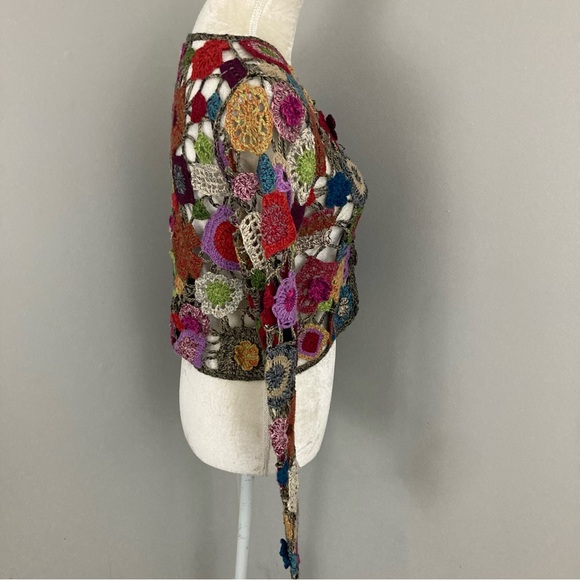 Y2K crochet cardigan sweater Marissa Christina 3D artsy floral fairy festival M - Picture 3 of 11